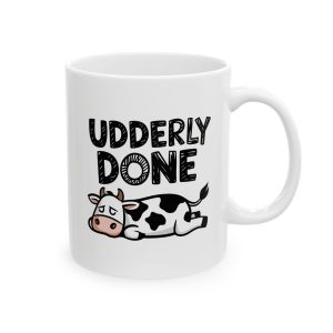 Cow Coffee Mug 11oz White - Udderly Done Lay - Highland Unique Farmhouse Gift for Women, Men, and Cow Lovers - Funny Rustic Tea Cup